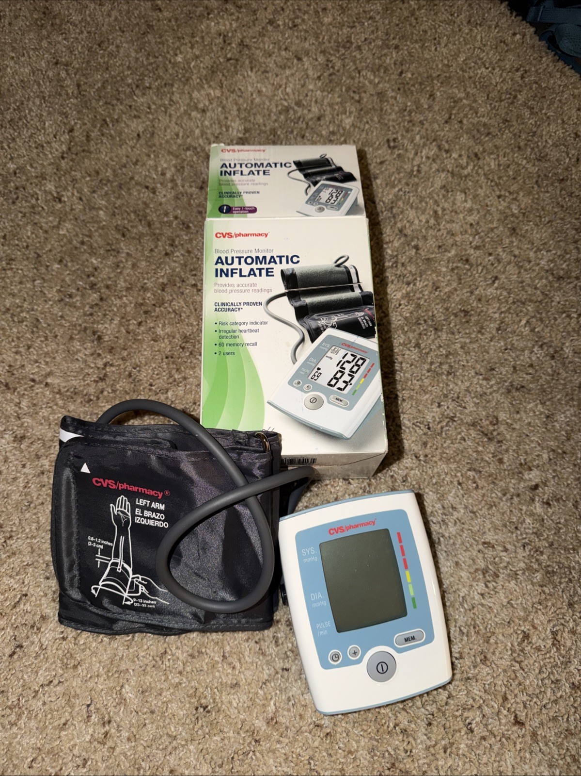 ~CVS Automatic Inflate Blood Pressure Monitor Battery Operated with Box Manual!