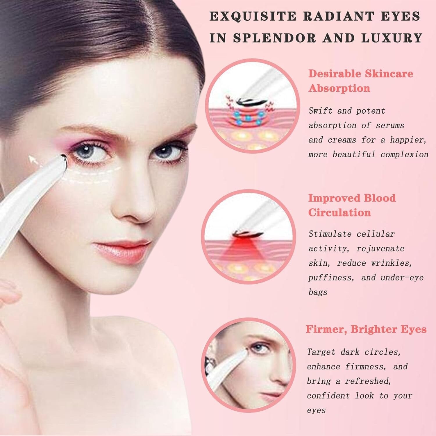 Eye Lift Wand, 3 in 1 Vibrating for Dry Eyes, Dark Circles and Puffiness