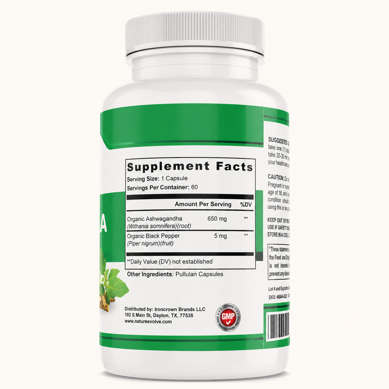 Nature Evolve Organic Ashwaganda 650mg with Organic Black Pepper extract