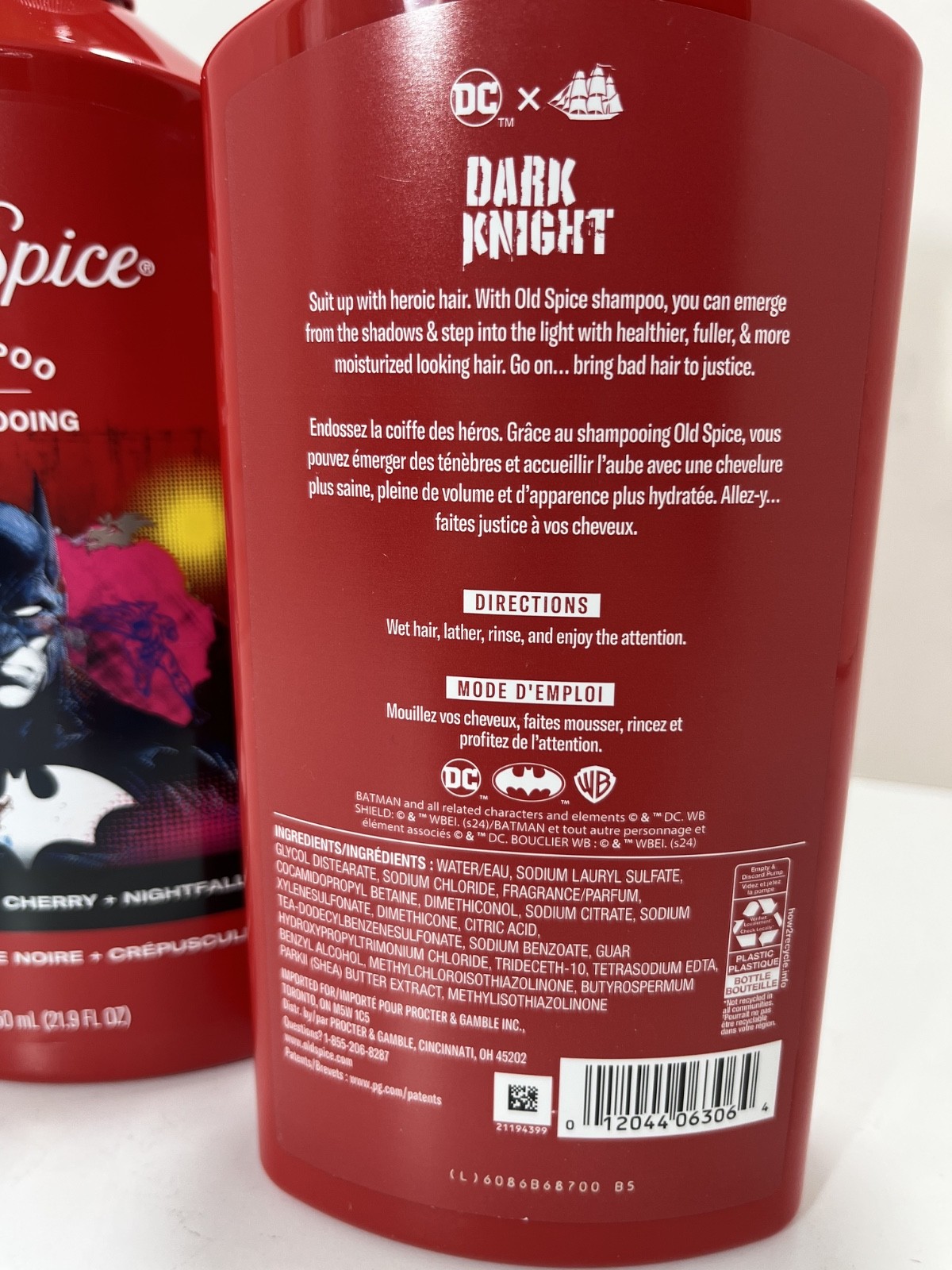 2x Old Spice DARK KNIGHT/BATMAN Shampoo 21.9 fl.oz. ea. BLACK CHERRY + NIGHTFALL