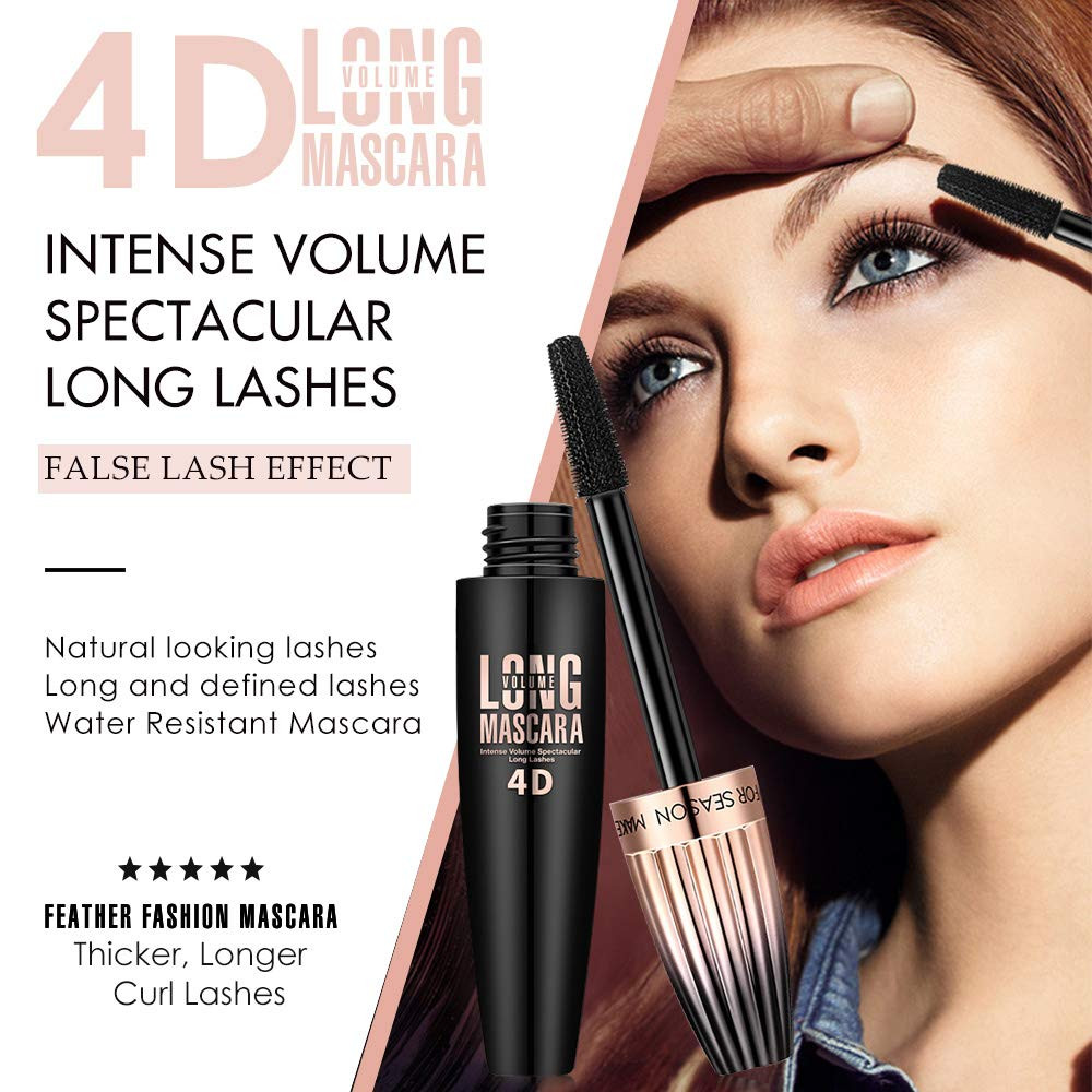 4D Silk Fiber Lash Mascara, Waterproof Long Lasting Mascara Black Volume and Len
