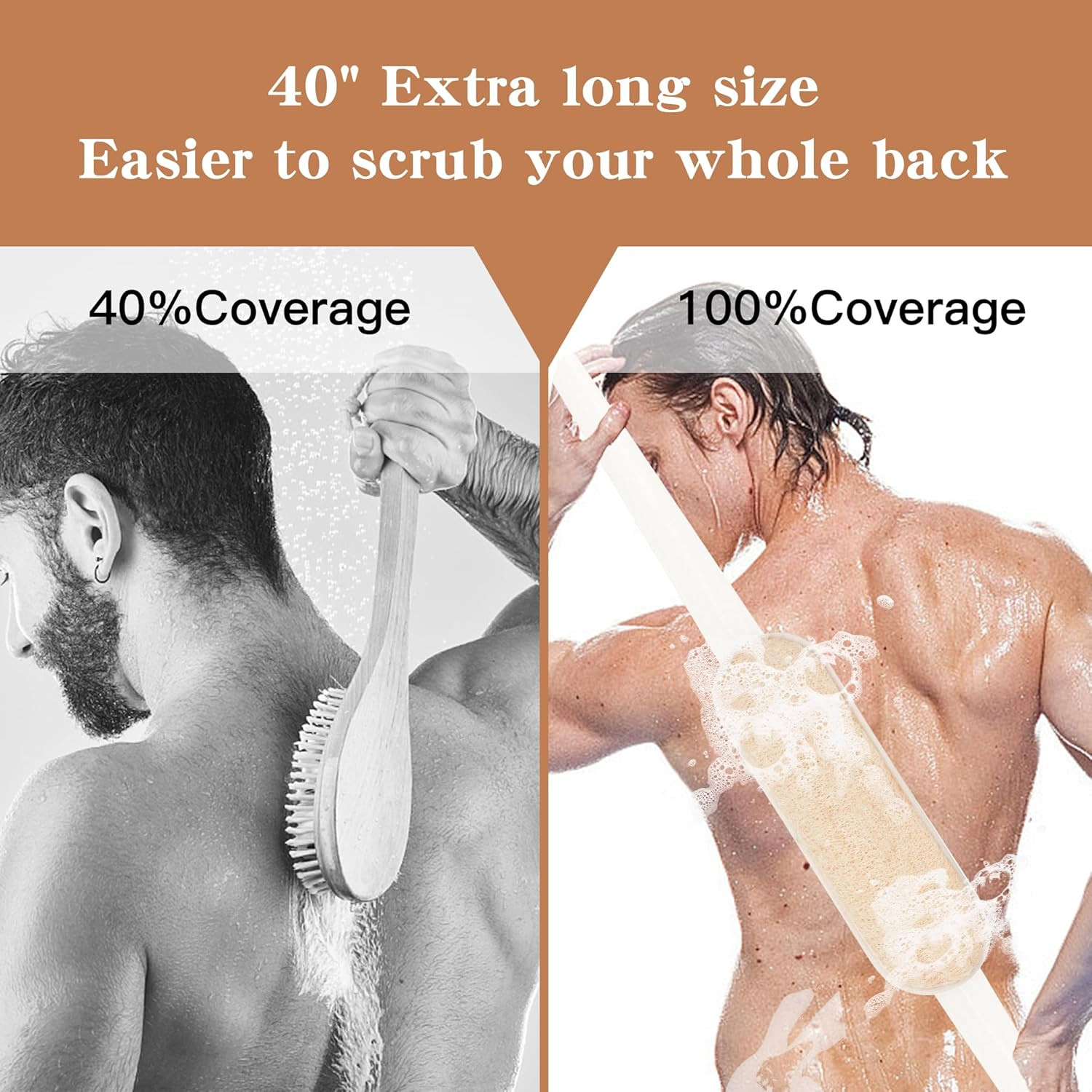 Natural Loofah Back Scrubber Long Loofa for Shower Bath with Handles Exfoliating