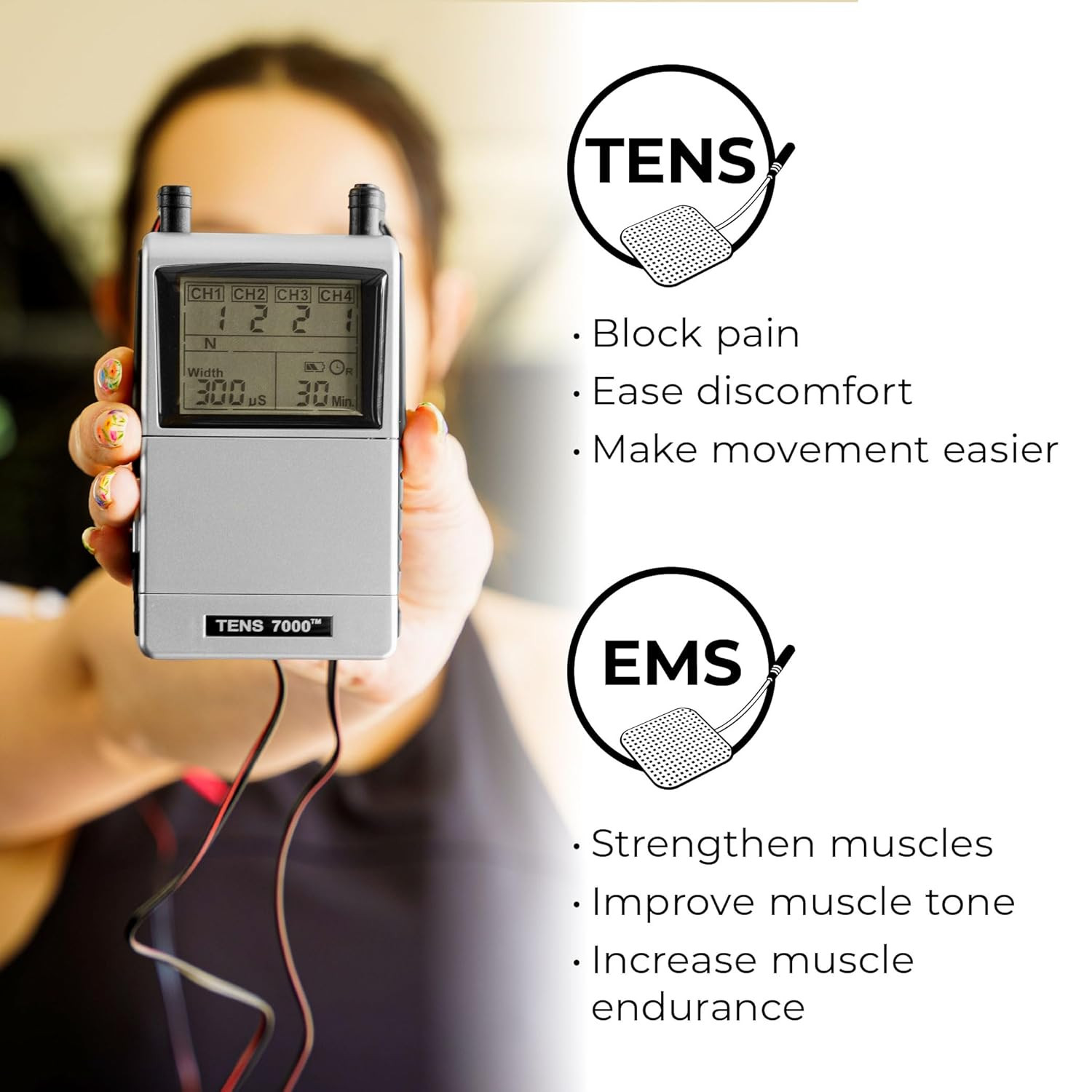 Pro Rechargeable Tens Unit Muscle Stimulator, 4 Channels, Back Pain