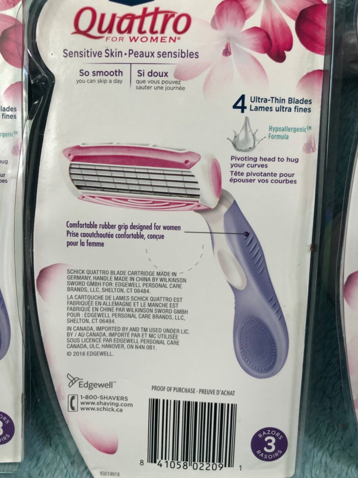 3 Schick Quattro For Women Sensitive Skin Disposable Razors 4 Blade 3 Razors