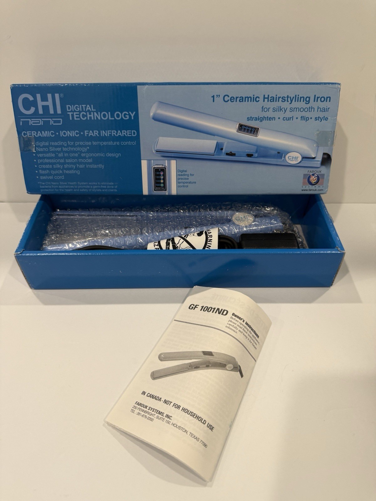 NEW Authentic Blue NANO Digital 1″ CHI Ceramic Hair Flat Iron Made in Korea