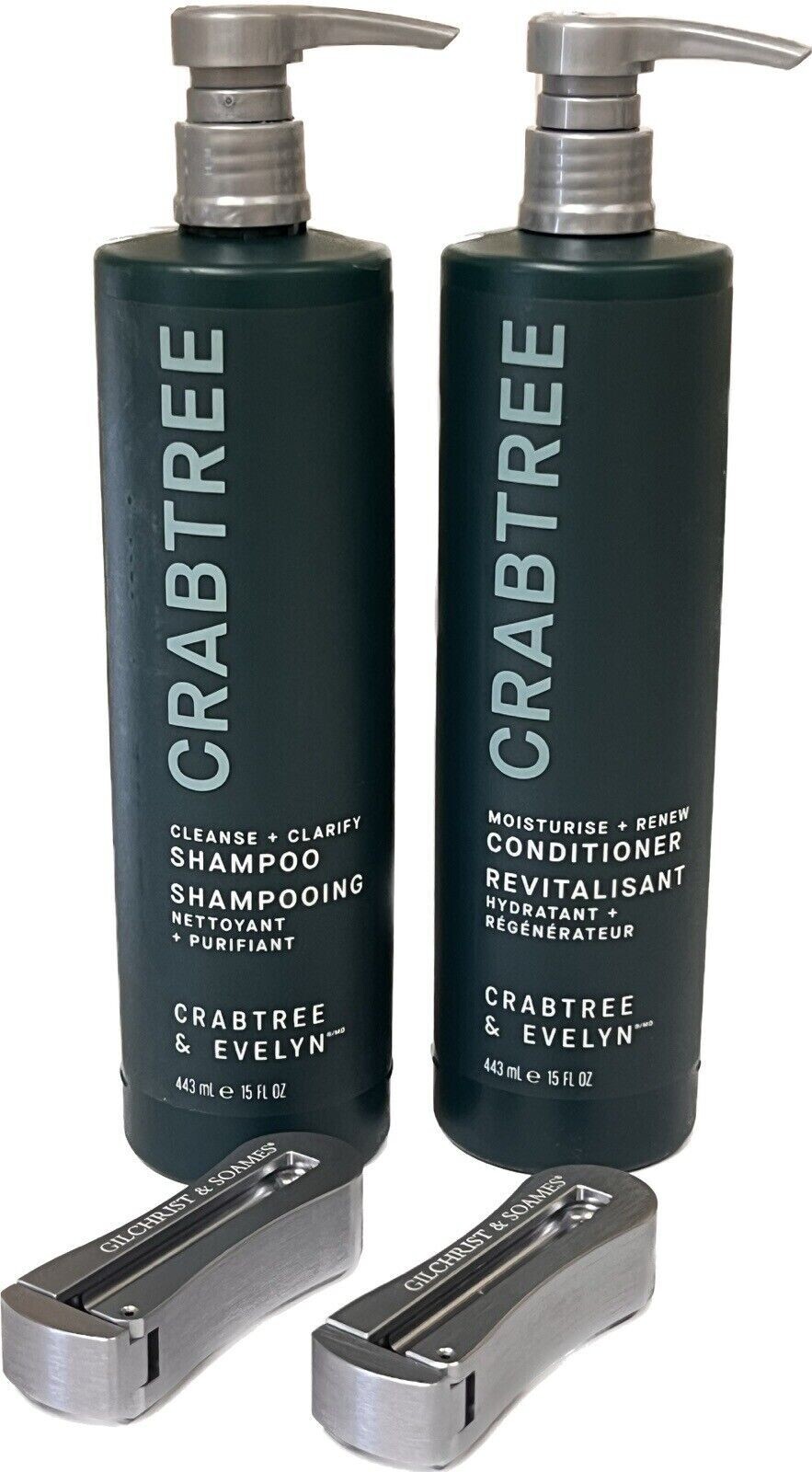 Crabtree & Evelyn Moisturize + Renew Shampoo & Conditioner Set 15oz + 2 Brackets