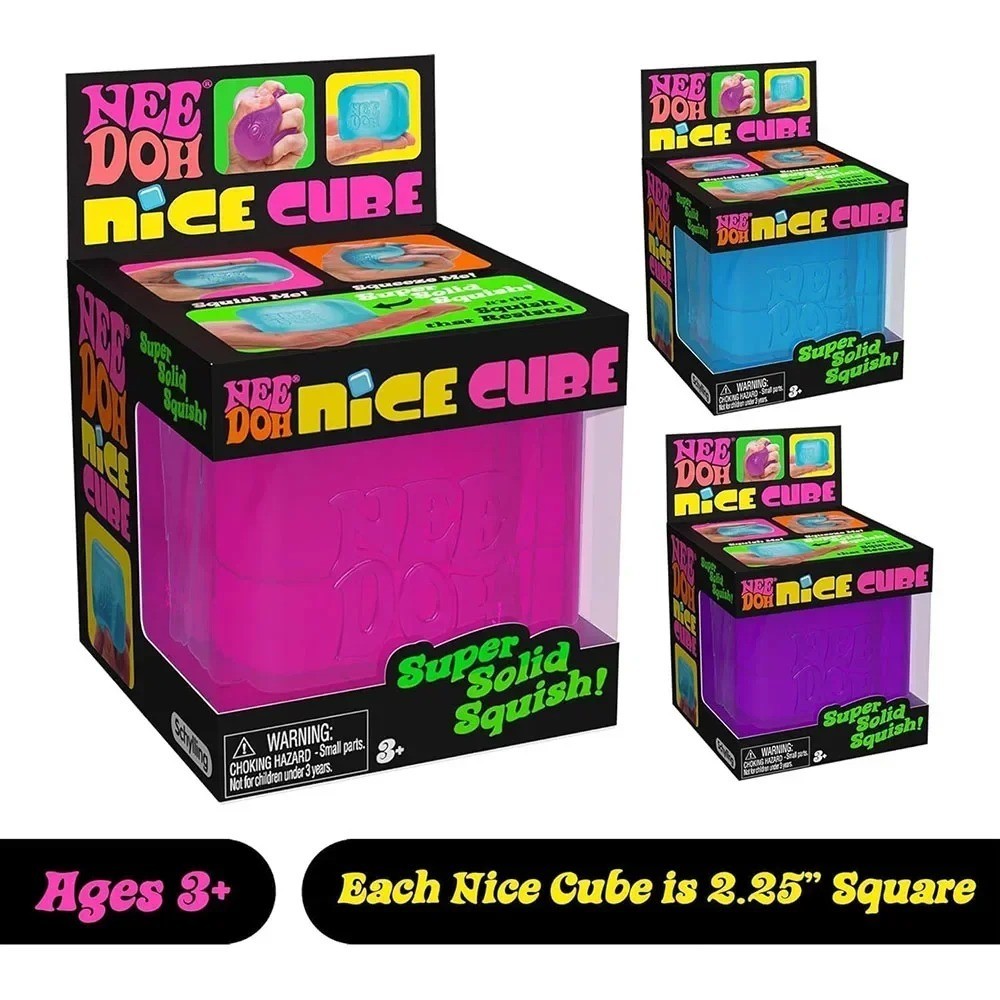 Nee Doh Nice Cubes Ice Cube Toy Super Solid Squish Blue Pink & Purple NEW