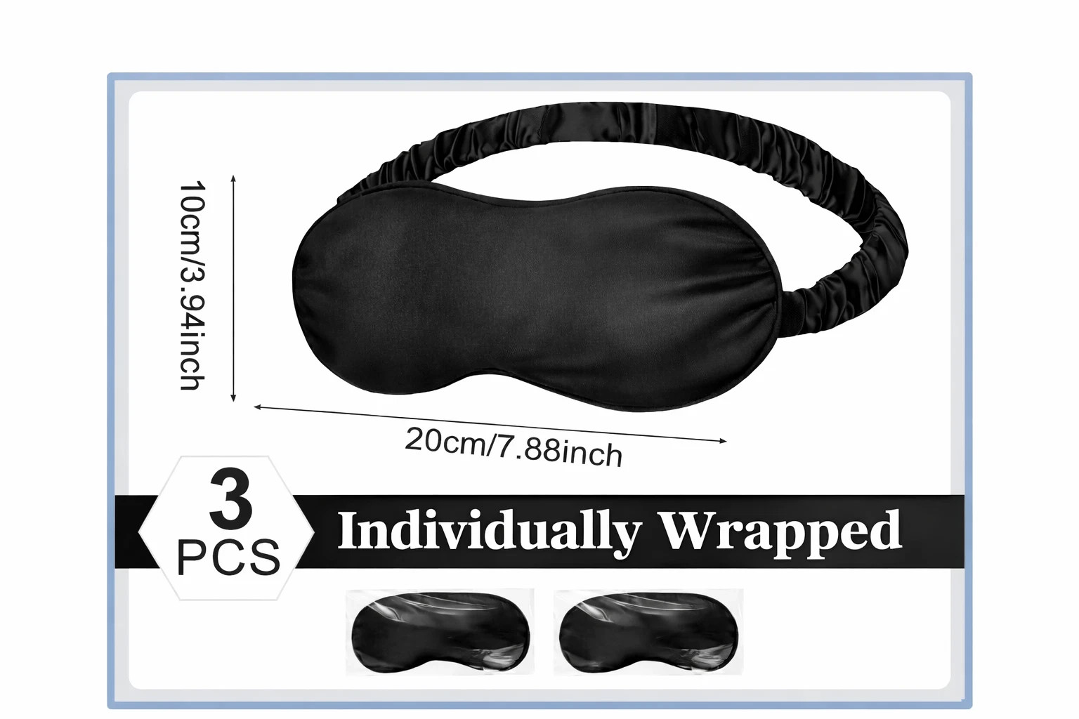 3 PACK Sleep Eye Mask Strechable Elastic Strap Smooth Soft, BLACK
