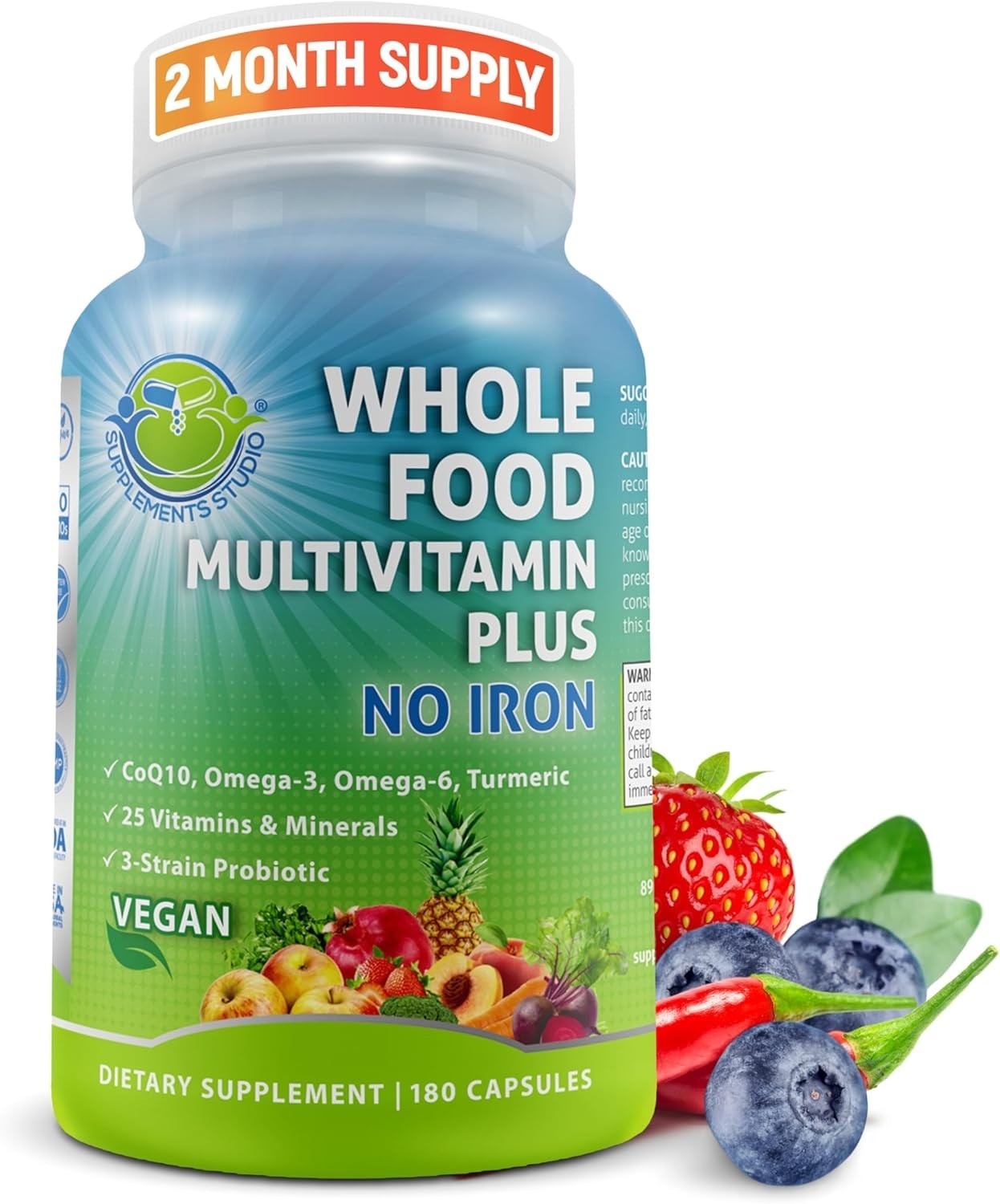 Vegan Whole Food Daily Multivitamin Without Iron, Methylated Multivitamin 180 Ct