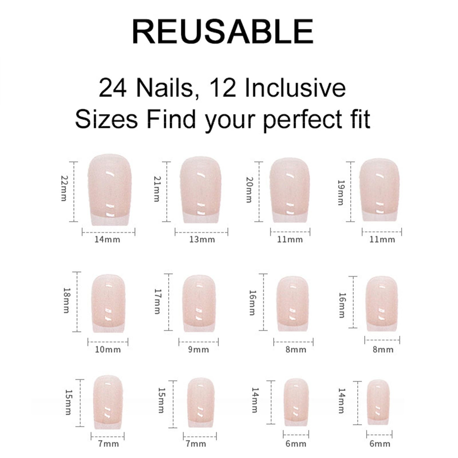 24PCS White French Tip Press on Nails Short Square Fake Large, Multicolor