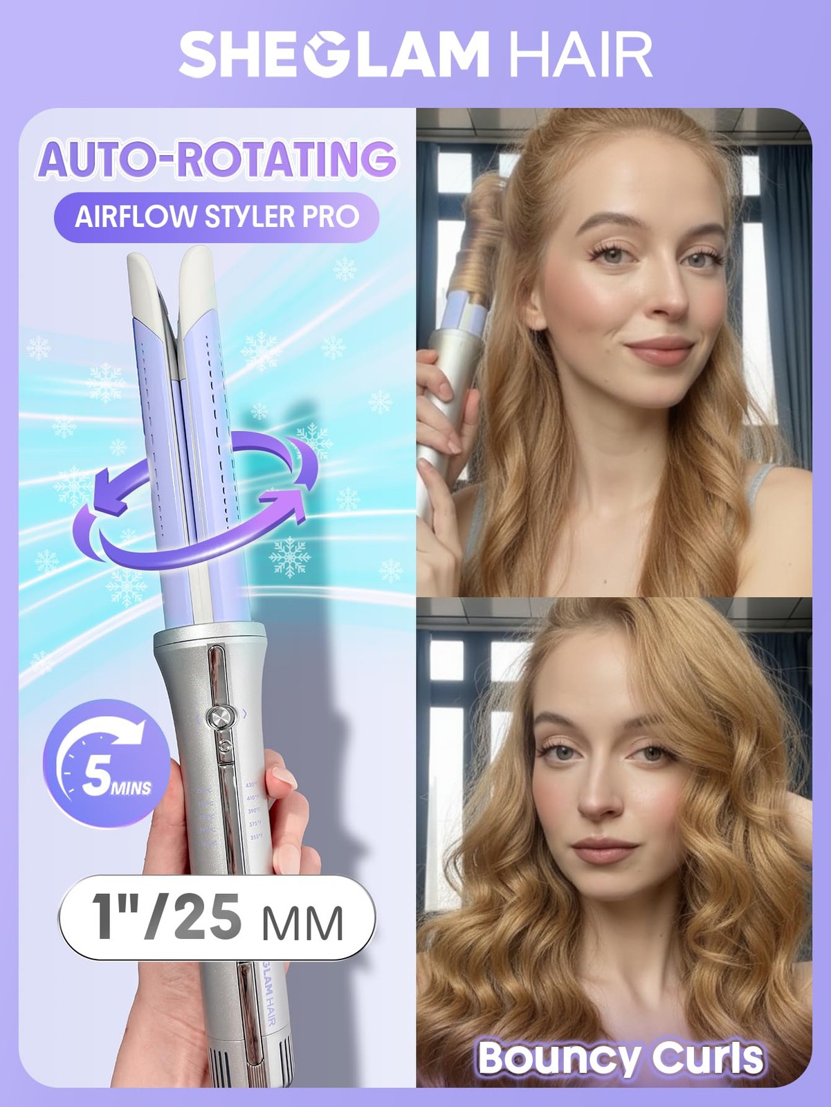 SHEGLAM One Touch Airflow Styler Pro 1 inch Automatic Rotating 3.0 Cool Air T…