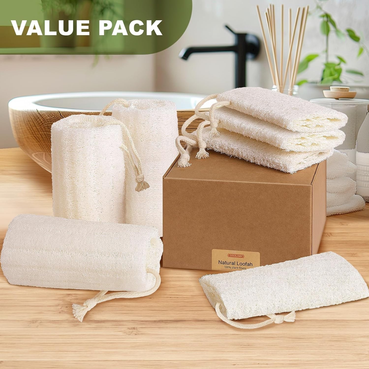 7 Pack Natural Loofah Body Scrubber Sponge, 5 Inch Organic Luffa for Exfoliating