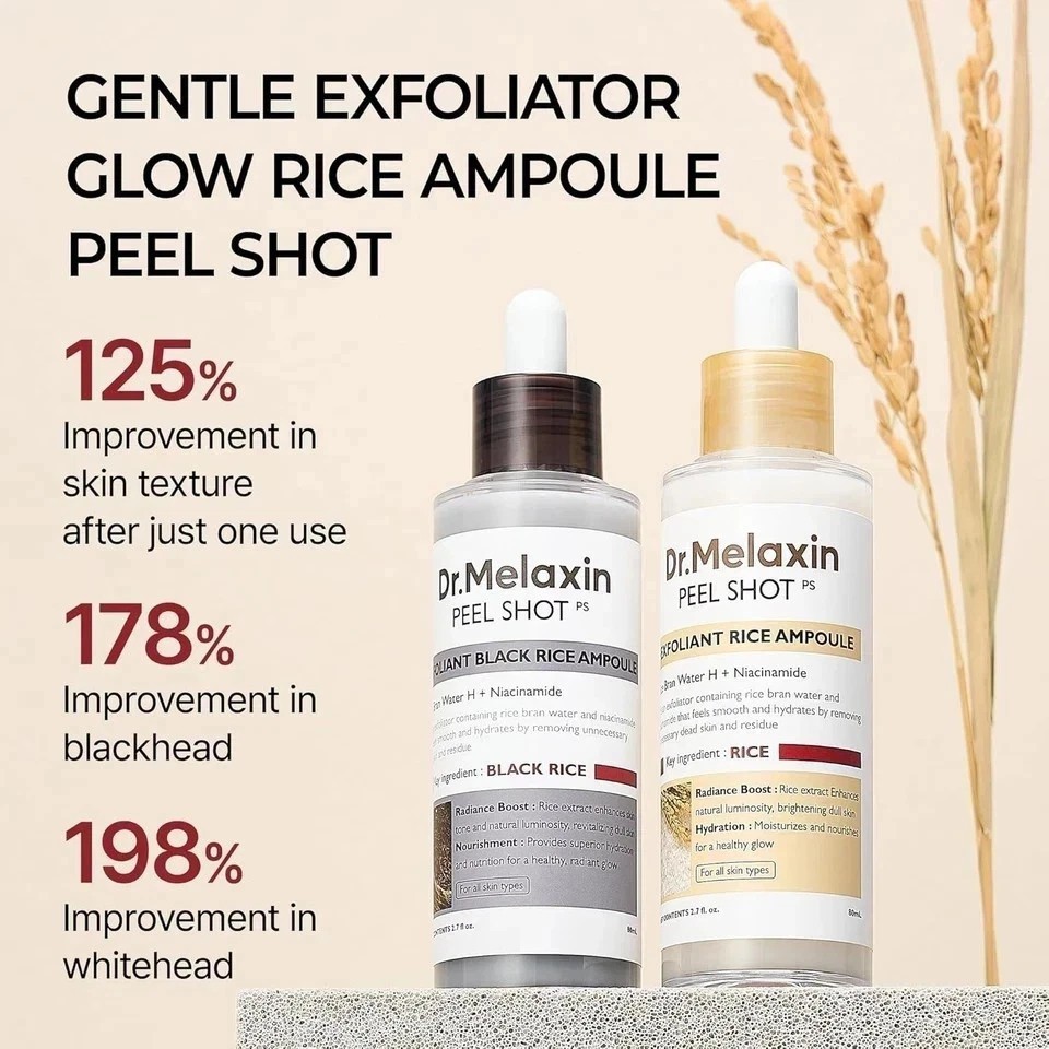 [US Seller]NEW Dr.Melaxin Peel Shot Glow White and Black Rice Ampoule Duo