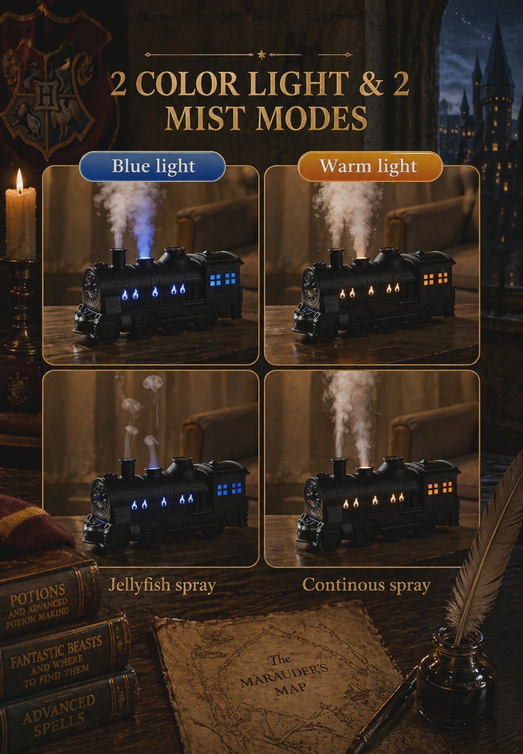 Train Shaped Diffuser (300ML) Essential Oil Diffuser, Mist Humidifier, Black