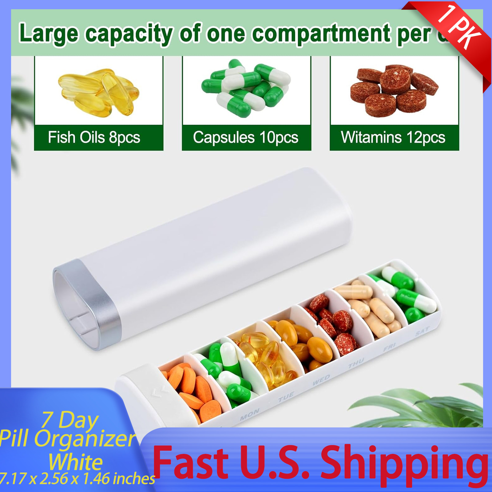 1 x GREENCYCLE 7 Day Weekly Pill Box Pill Case BPAFREE Pull-out Design Small Box