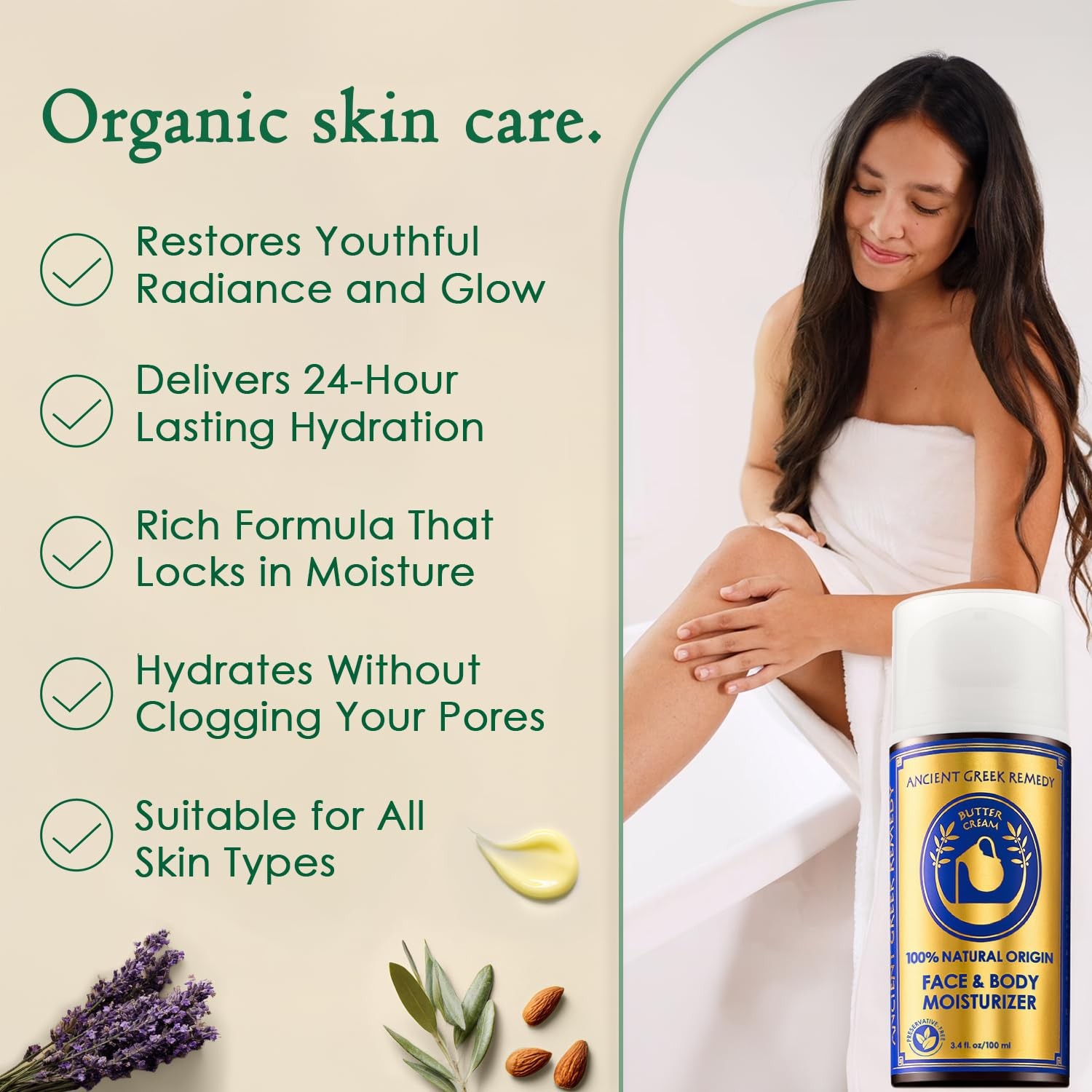 Ancient Greek Remedy Organic Face Moisturizer 3.4 Fl Oz (Pack of 1), Lavender
