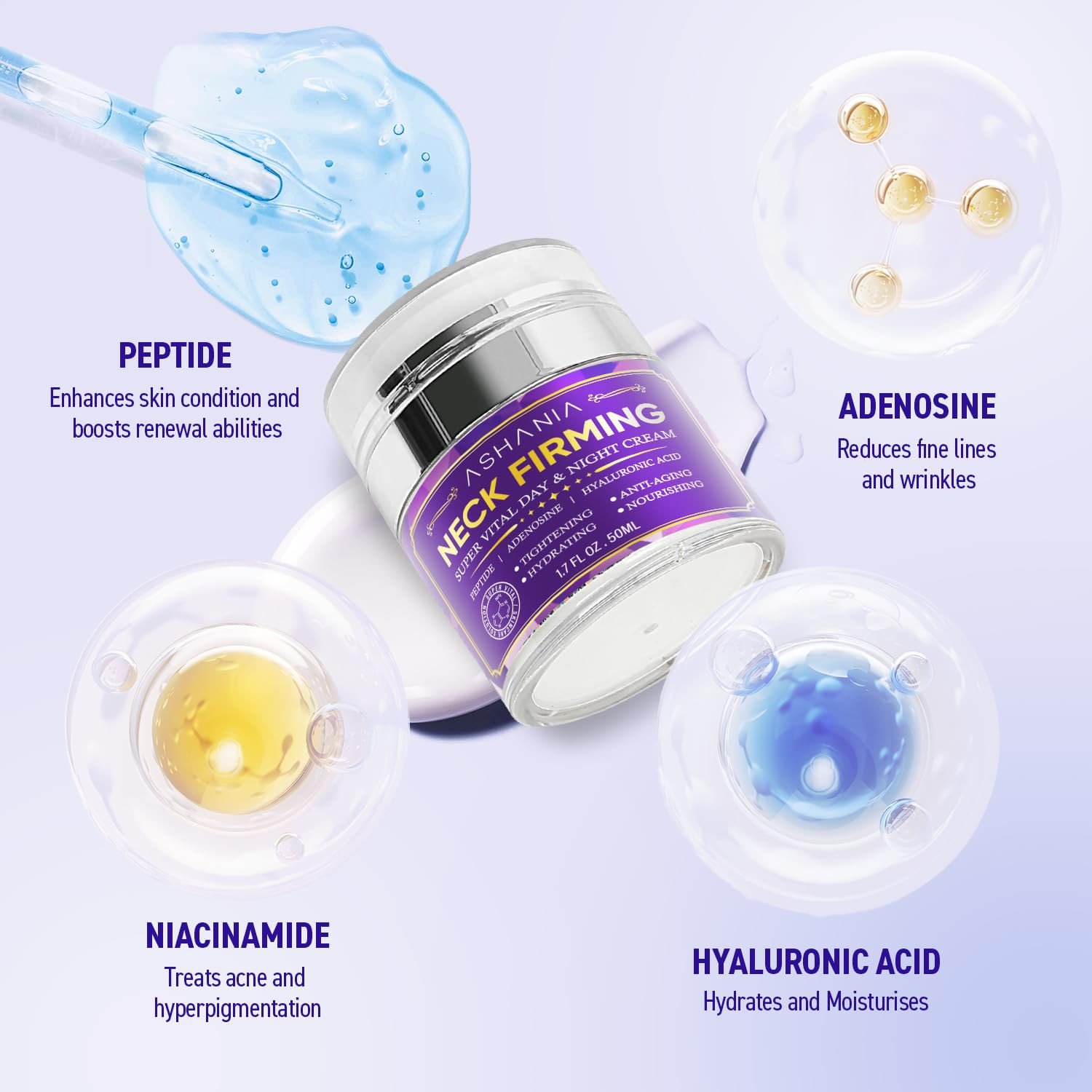 Korean Neck Firming Cream for Wrinkles & Sagging Skin – Peptide, Adenosine & Hya