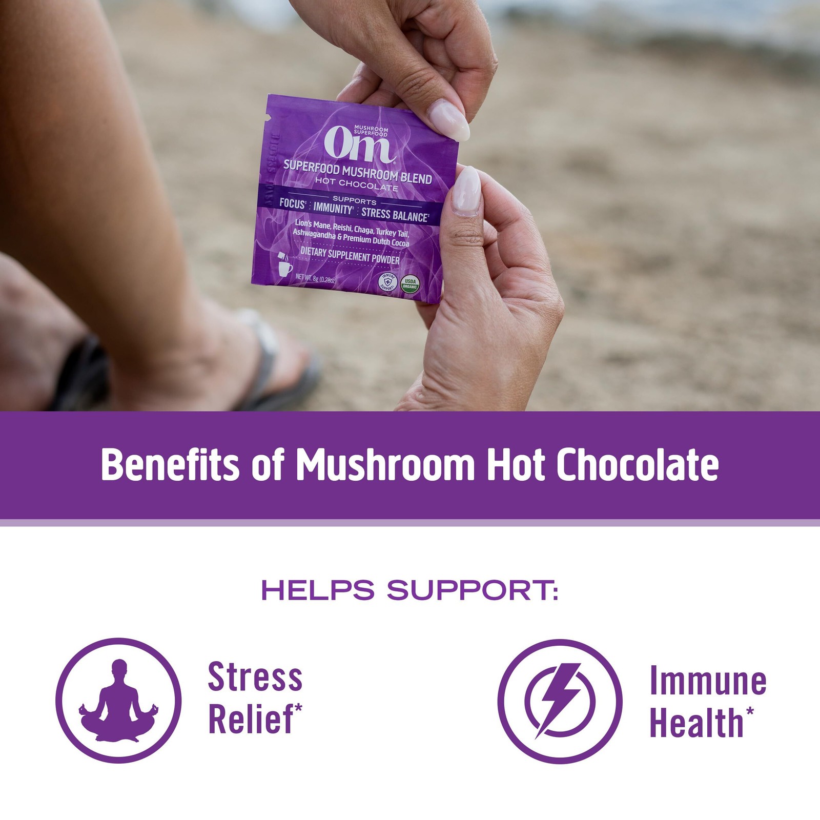 10/26 OM MUSHROOM SUPERFOOD Hot Chocolate Blend – Dutch Cocoa Mushroom Powder wi