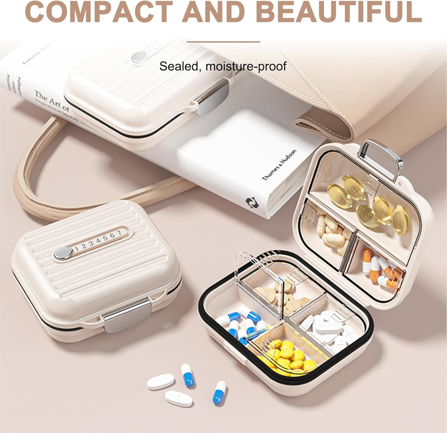 Travel Pill Organizer Box with Labels, 7 Compartments Portable Mini Pill Case, D