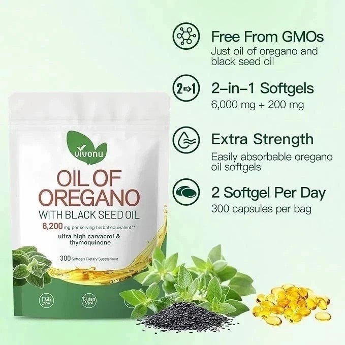Vivonu Oil of Oregano Black Seed Oil 6200mg 300 Softgels Non-GMO Gluten Free
