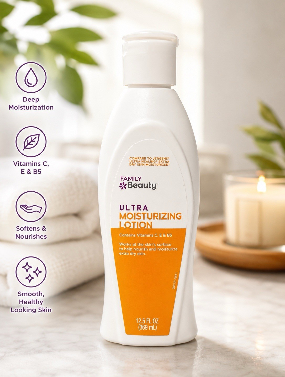 Family Beauty Ultra Moisturizing Body Lotion for Dry Skin Vit C E B5 12.5 oz