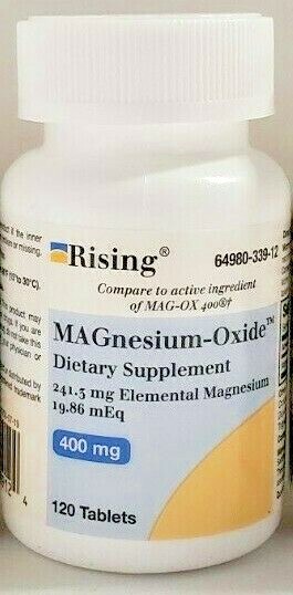 Rising Pharmaceuticals Magnesium Oxide 400mg 120ct Tablets -Expiration 05-2024-