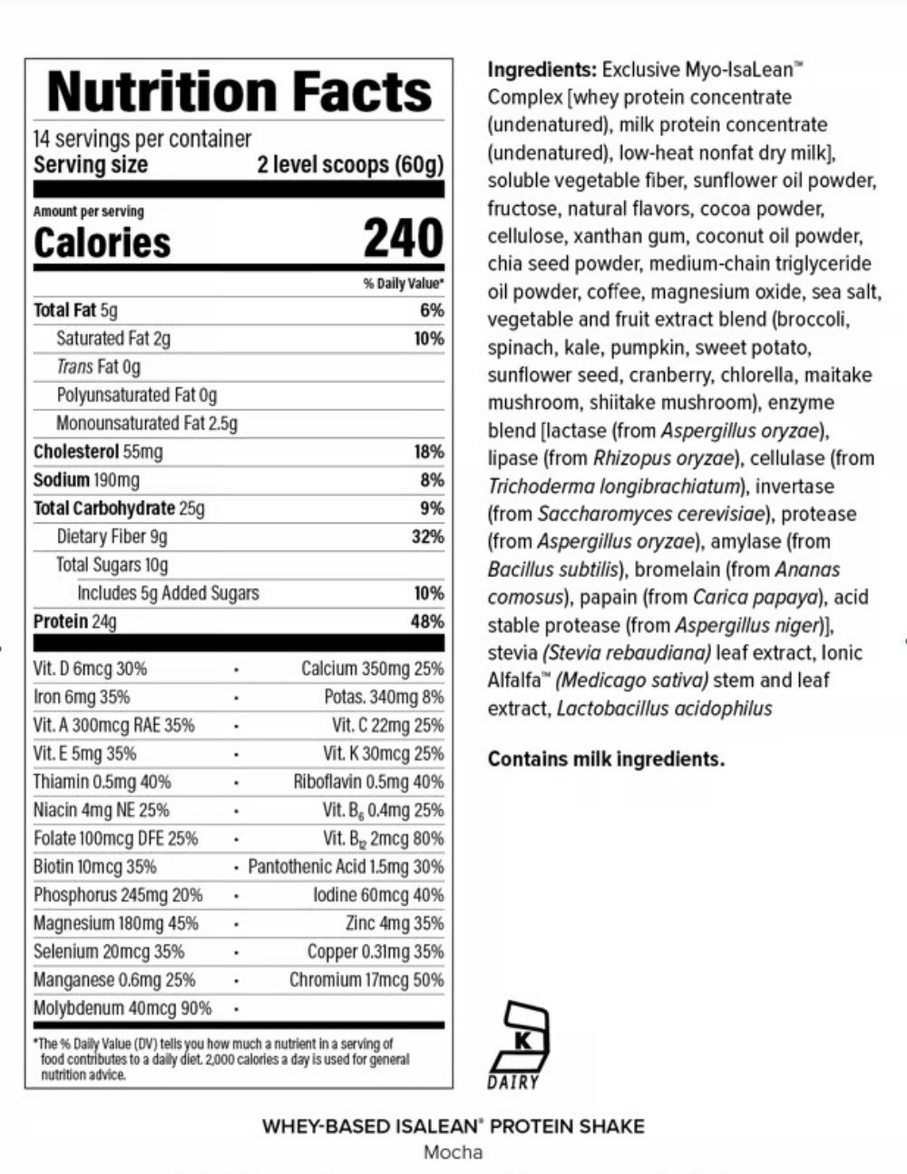 Isagenix Isalean Protein Shake Mocha 29.6 Oz Exp 4/27 Free Priority Shipping