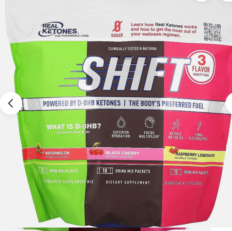 Real Ketone SHIFT 3 Flavors 30Packs Black Cherry/ Raspberry Lemonade/Watermelon