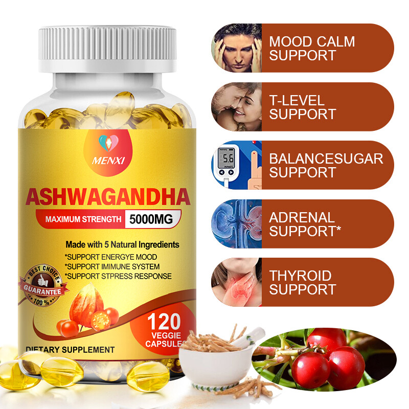 Organic Ashwagandha Capsules 5000MG with Black Pepper Root Powder 120 Capsules