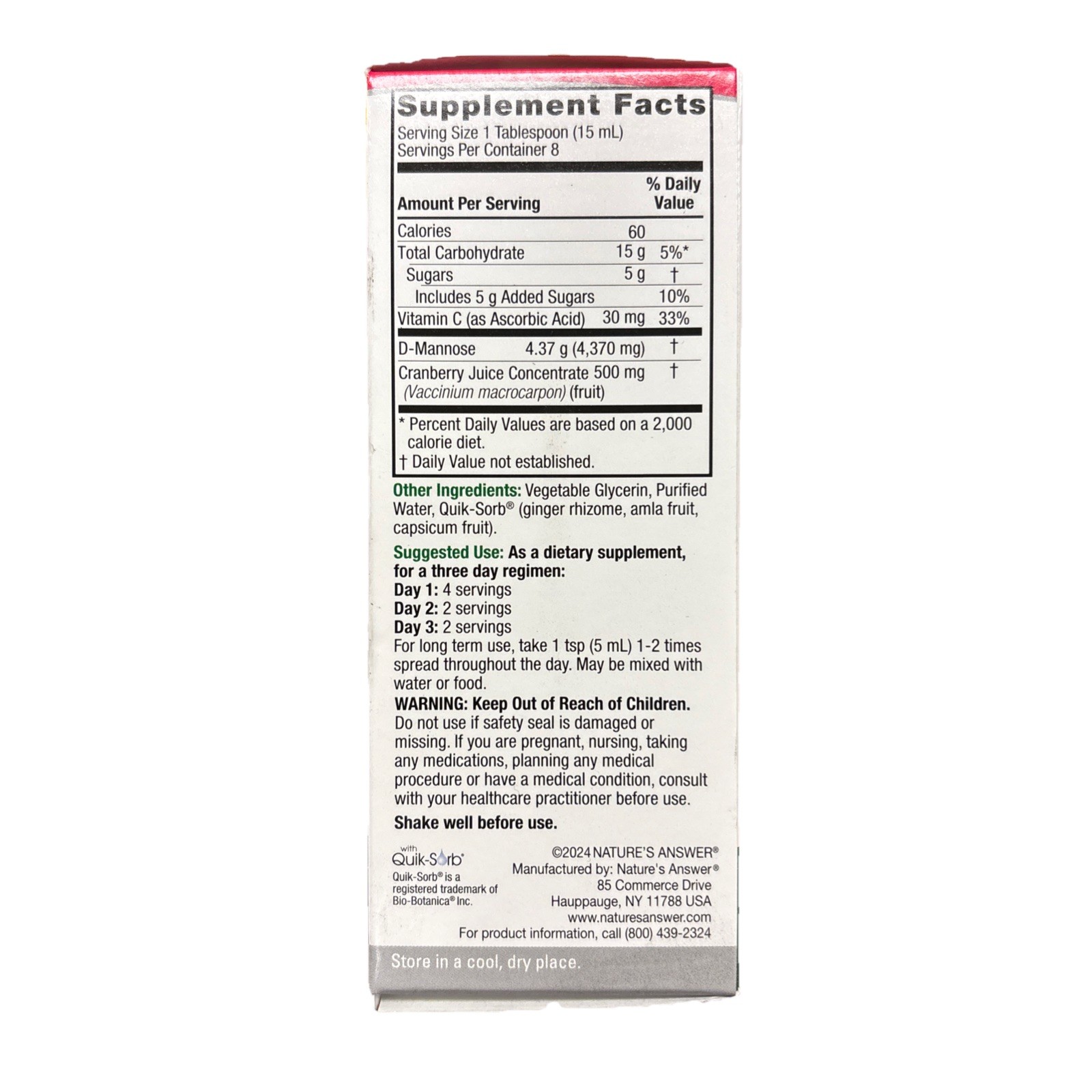 Nature’s Answer UT Answer, D-Mannose & Cranberry Concentrate, 4 fl oz EXP 06/28