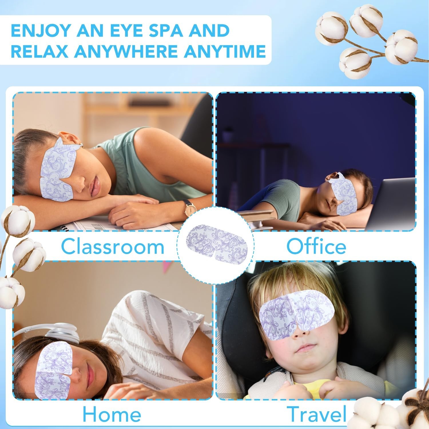 Steam Eye Masks Pack 48 Self Heated Warm Disposable for Dark Circles Puffy Eyes