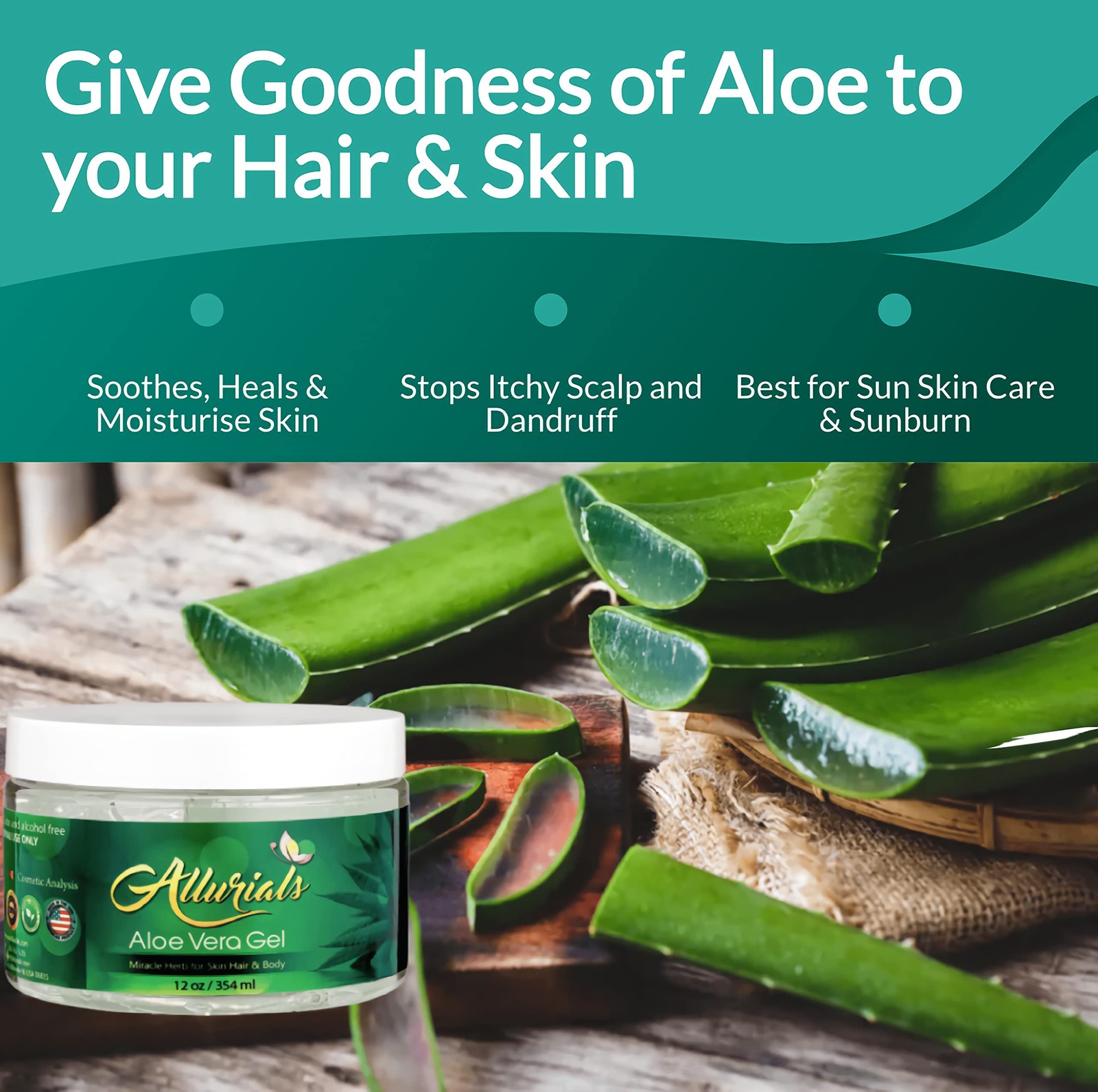 Allurials 99.75% Pure & Organic Aloe Vera Gel – Made in 12 Ounce (Pack of 1)