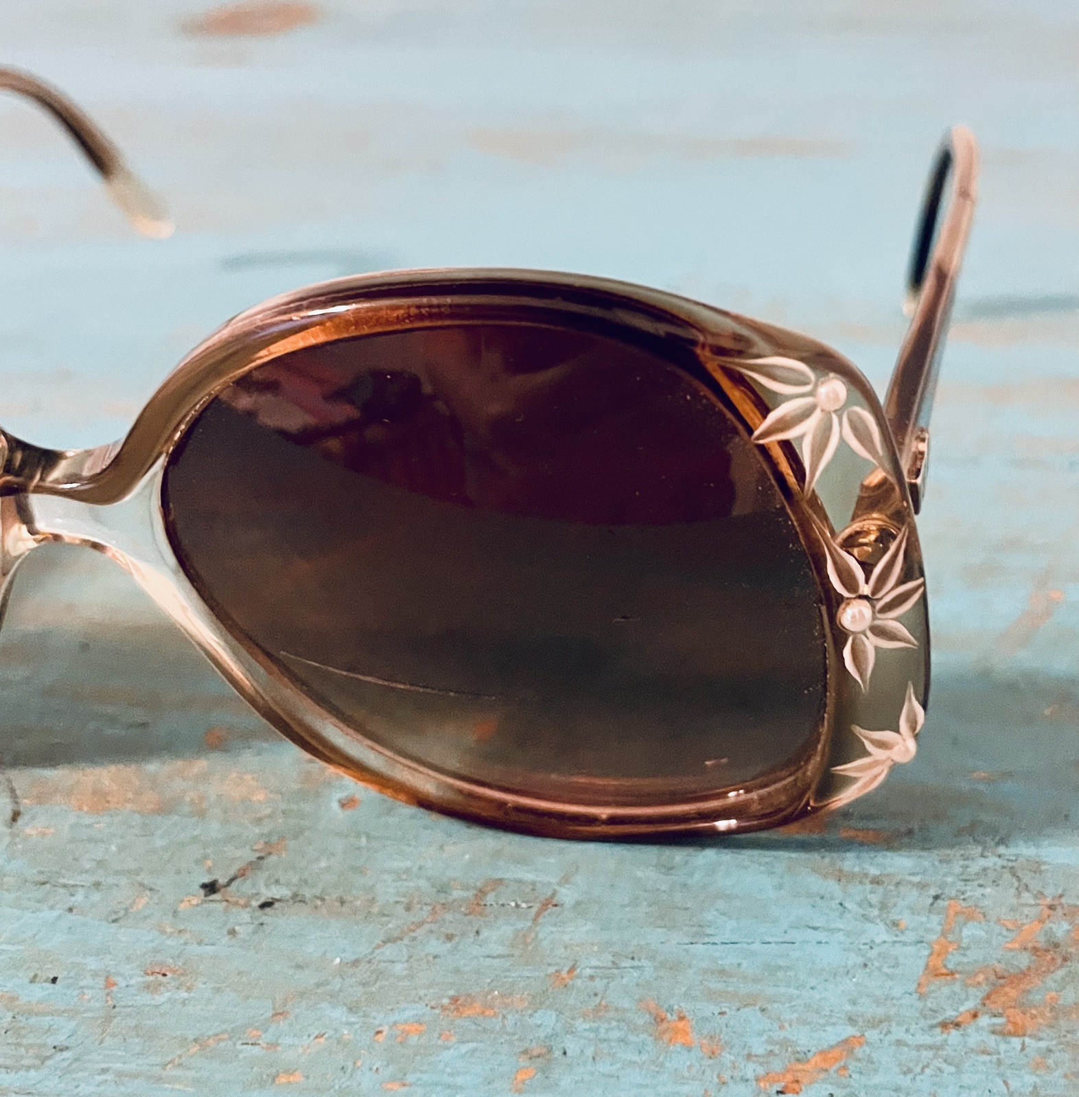 Rare Vintage Designer FRANCE Carved Flower & Pearls Oversized Eyeglasses Frames