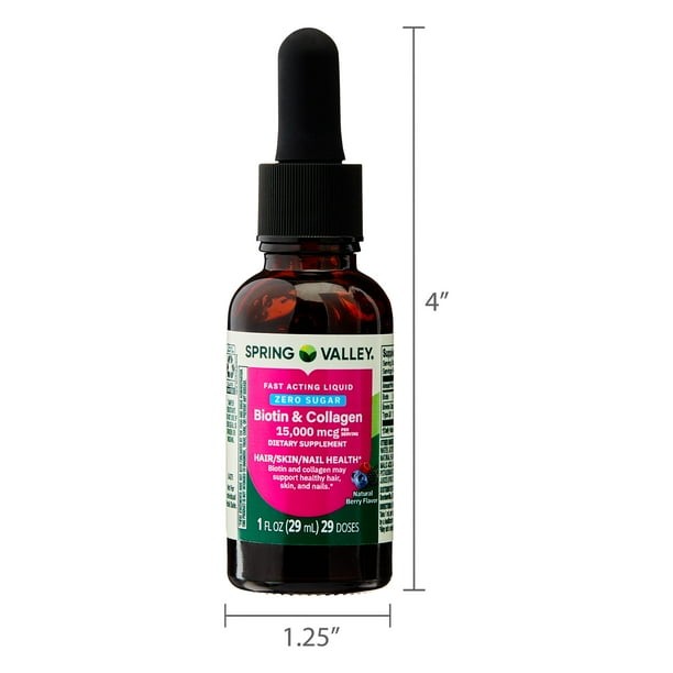 Spring Valley Zero Sugar Biotin Hair/Skin/Nails, Natural Berry Flavor, 15000 mcg