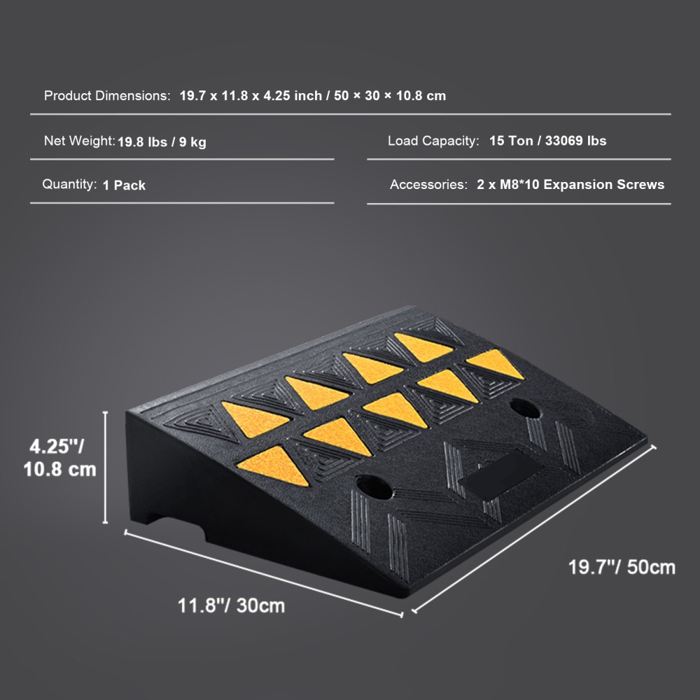 4.25″ 15T Rubber Curb Ramp Driveway Wheelchair Truck Forklift Access Ramp