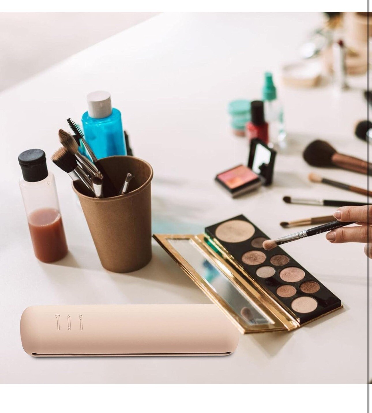 Makeup Brush Bag Magnetic Buckle Design Portable Makeup Brush Holder Dust-proof