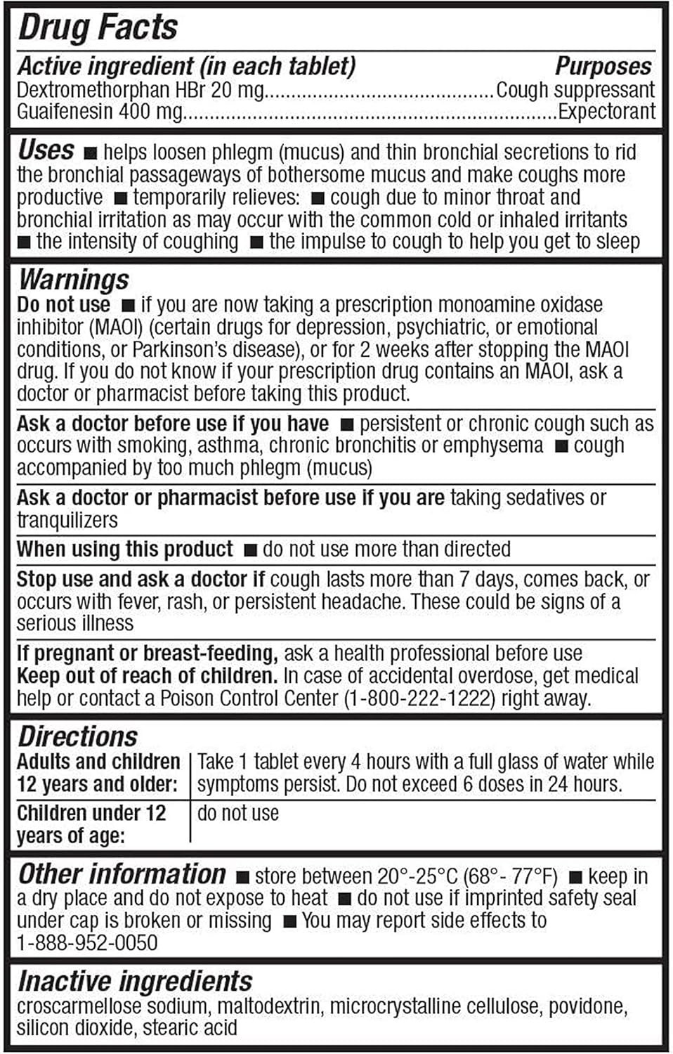 Mucus Relief DM Tablets | Dextromethorphan HBr 20mg | Guaifenesin 400mg | Cough