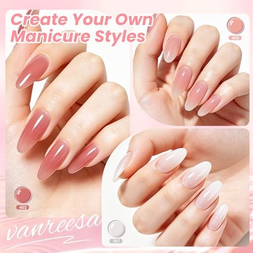 24Pcs Jelly Gel Nail Polish Set -Soft Milky White Nude Pink Red Brown Jelly