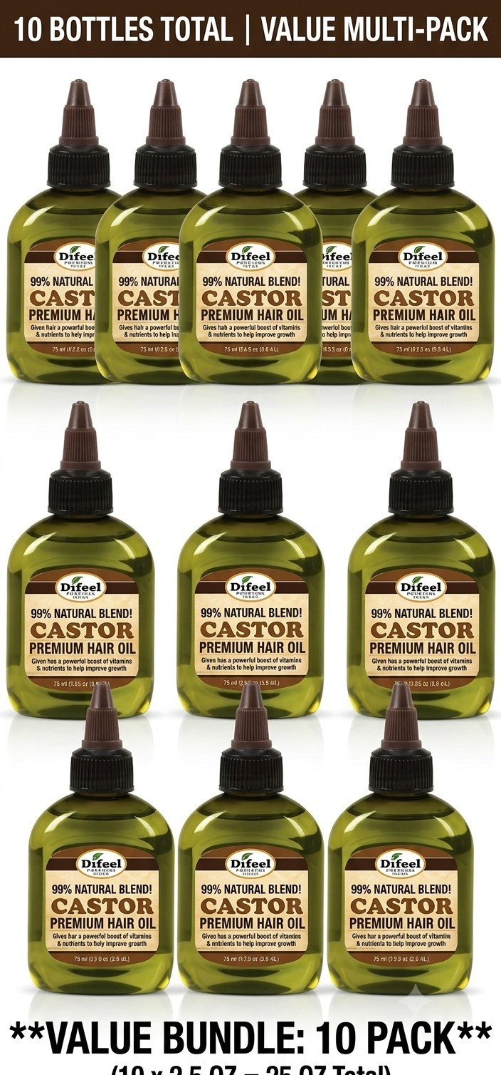 Difeel 99% Natural Blend Castor Premium Hair Oil 2.5 fl oz, 10 Pack