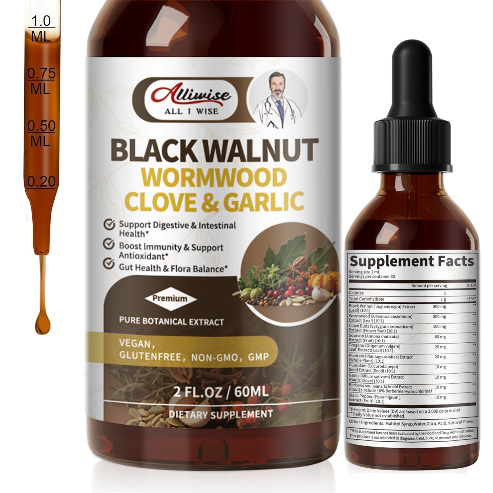 Parasite Cleanse Tincture/Extract-Wormwood,Black Walnut Hull, Clove,Best Quality