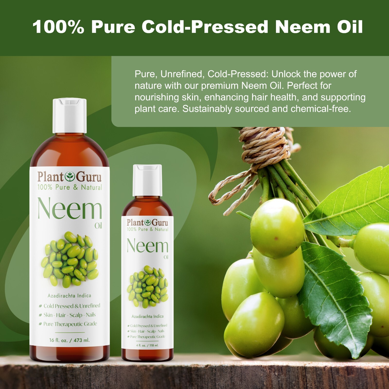 Neem Oil Cold Pressed 100% Pure Natural Unrefined Virgin Raw