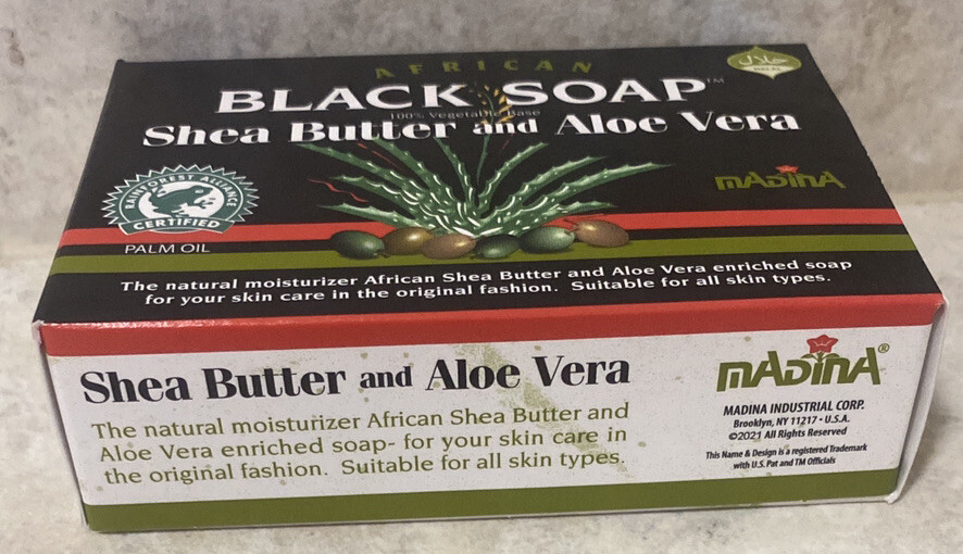 ORIGINAL Madina African BLACK SOAP SHEA BUTTER and ALOE VERA (1 Bar)