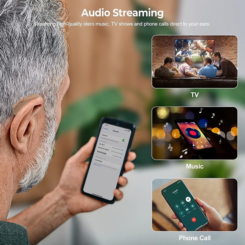 Bluetooth Hearing Aids with Phone Call & Music Streaming APP Control For Adults