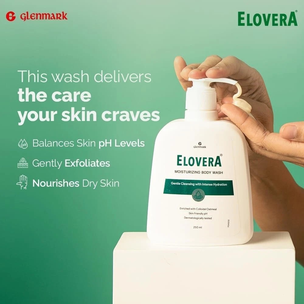 Elovera Body Wash Glenmark 250Ml – Aloe Vera & Vitamin E, Intense Moisturising