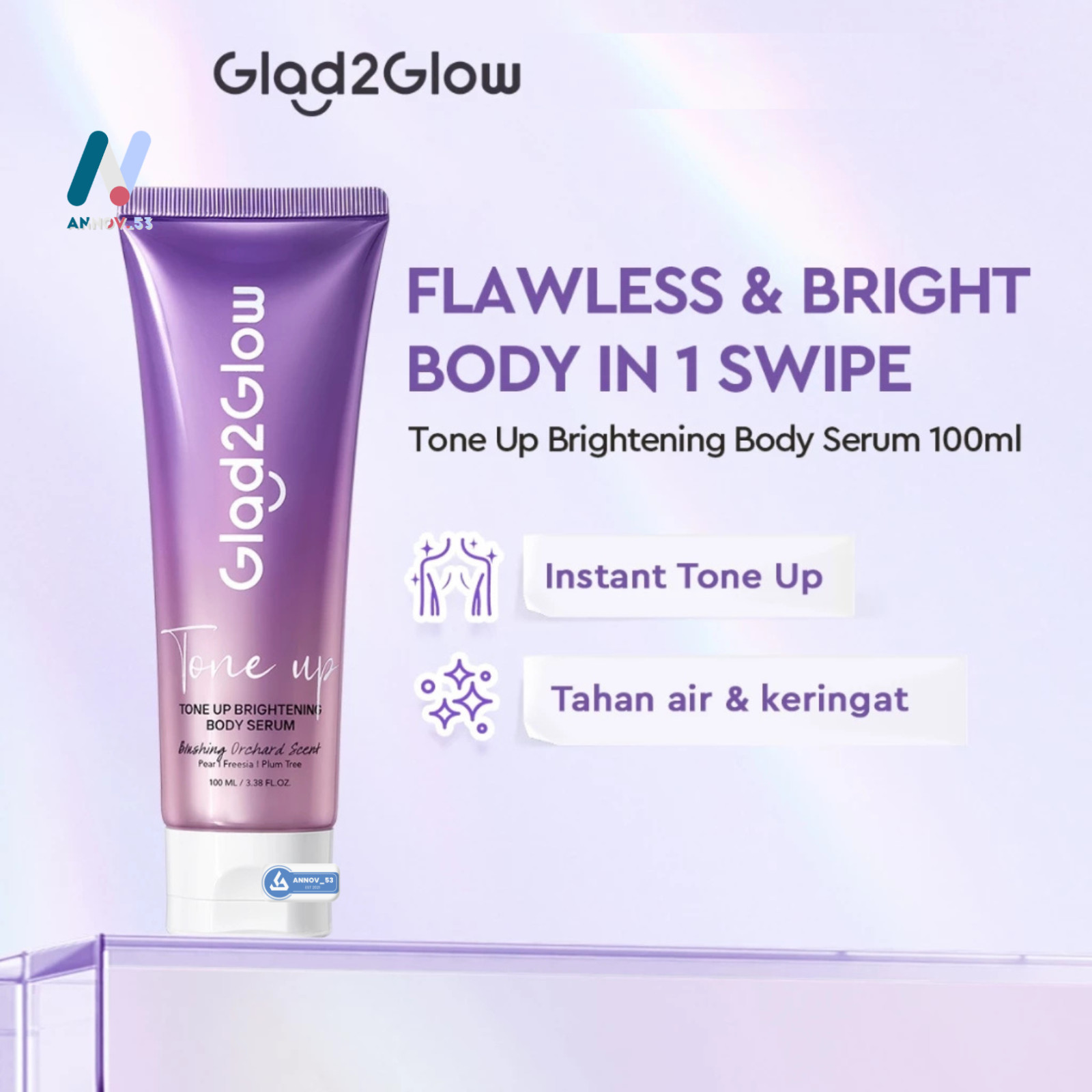 GLAD2GLOW Natural Tone Up Body Serum Moist Smooth Dark Spots Waterproof 100ml