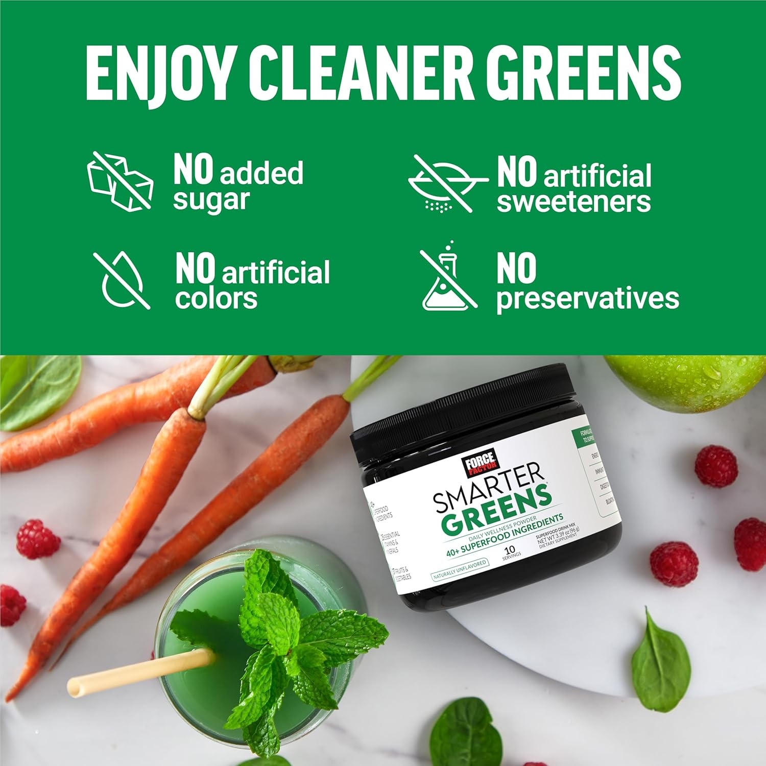 Force Factor Smarter Greens Daily Wellness Powder, Greens Superfood Powder