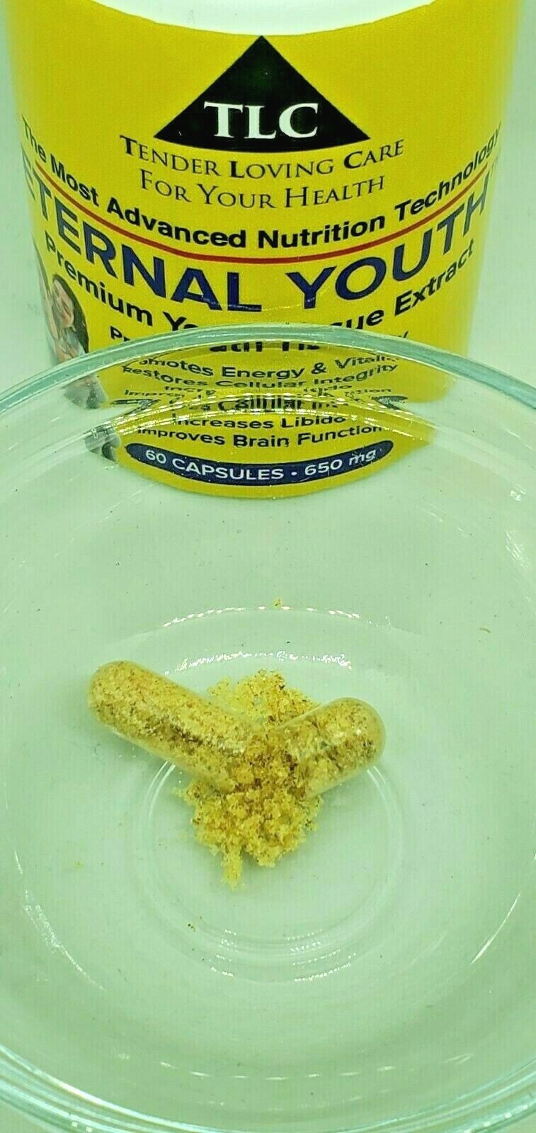 YOUNG TISSUE EXTRACT TLC ETERNAL YOUTH 650mg 60 Caps ANTI AGING FORMULA -POTENT
