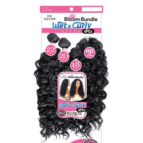 Bloom bundle Wet & Curly 4pcs (18″20″22″+Closure)