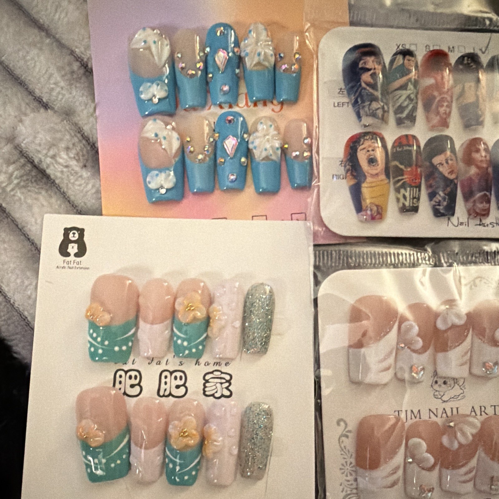 Press On Nails Long Square 3D Floral Multicolor Glitter Pre-Designed