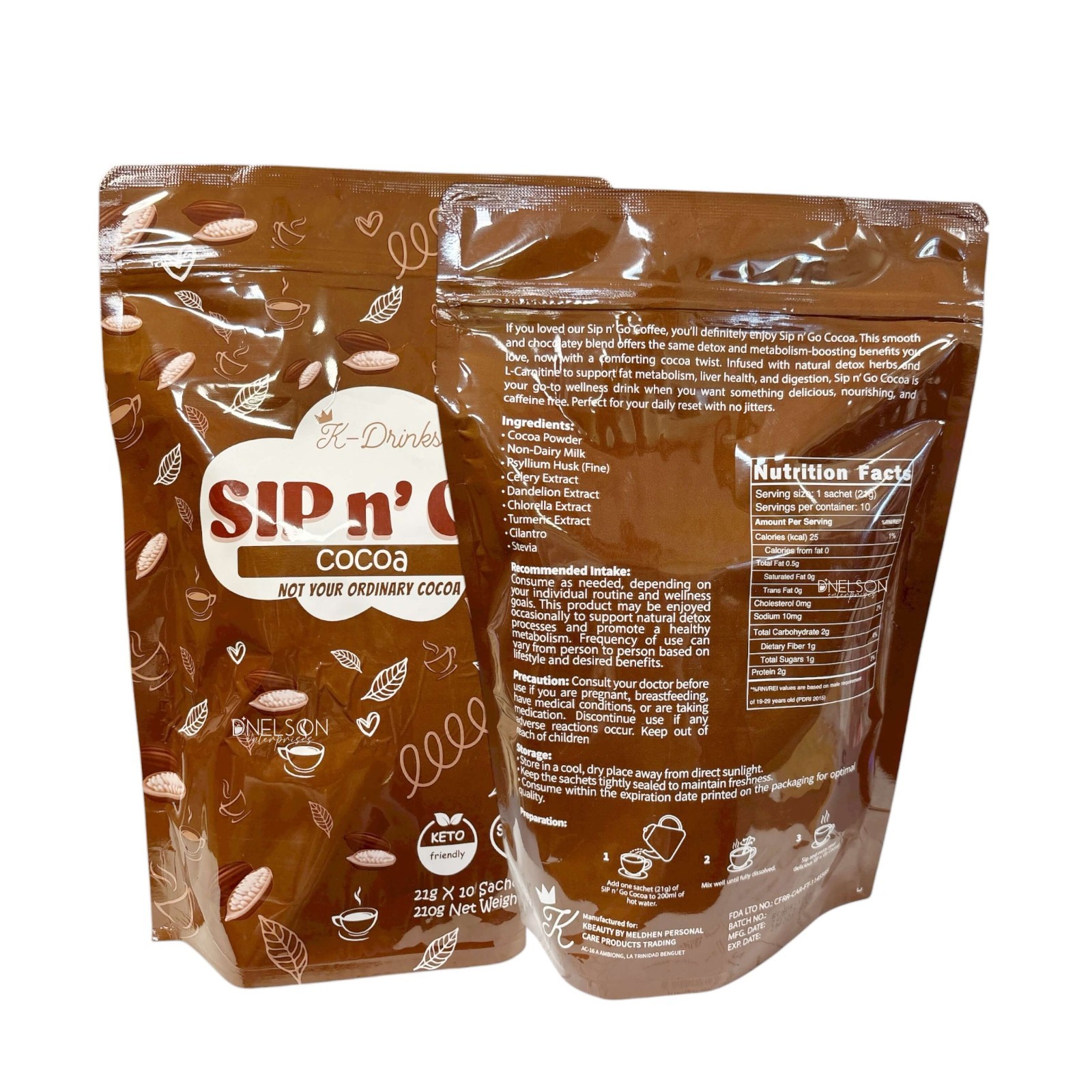 K-Drinks SIP N° GO Keto Cocoa Mix – Low Carb, Stevia Sweetened, 10 Sachets